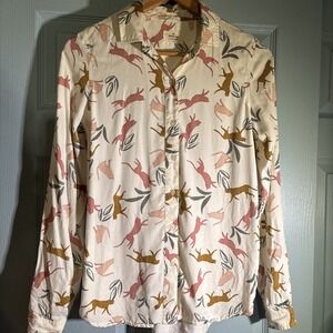 Marine Layer Shirt Womens XS Button Top Cheetah Art Print White Lyocell